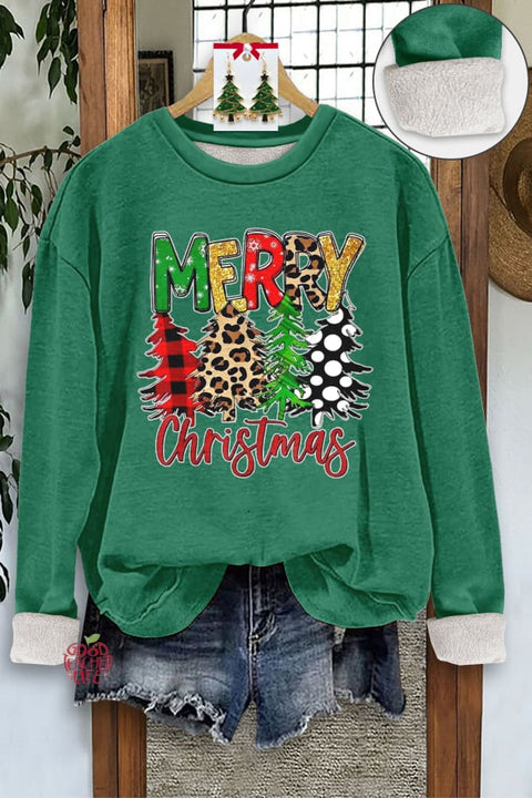 Classic Christmas Print Thick Fleece Sweatshirt