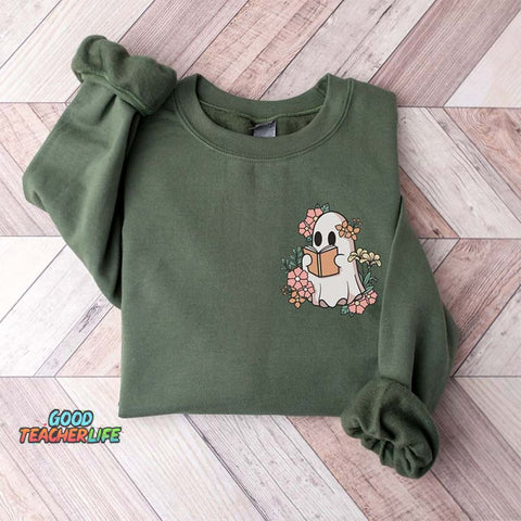 Retro Ghost Reading Books Sweatshirt