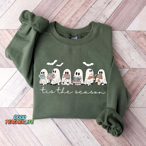 Retro Ghosts Reading Books Teacher Librarian Sweatshirt