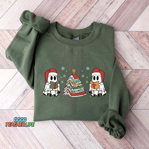 Christmas Ghost Book Reading Sweatshirt