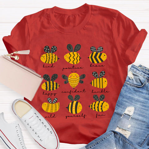 Bee Kind Positive Brave Happy Confident Humble Teacher T-Shirt