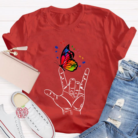 Love Sign Language Autism Butterfly T-Shirt