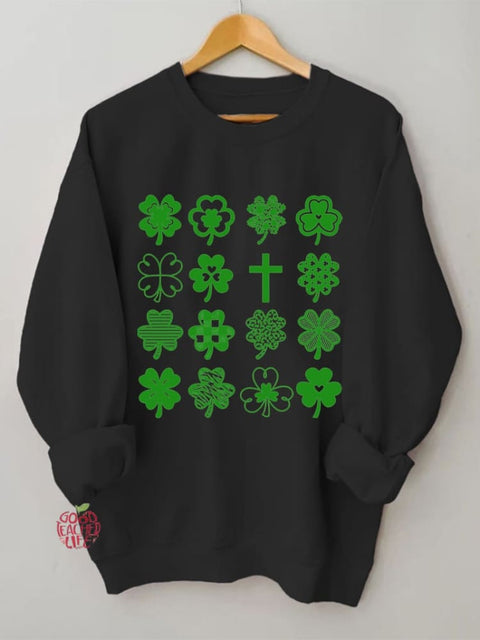 Women's St. Patrick's Day Trefoil Cross Print Sweatshirt