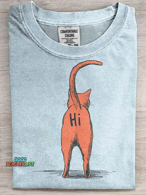 Funny Cat Print Casual Short Sleeve T-Shirt