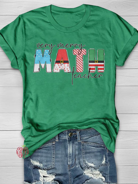 Very Merry Math Teacher Print Short Sleeve T-shirt