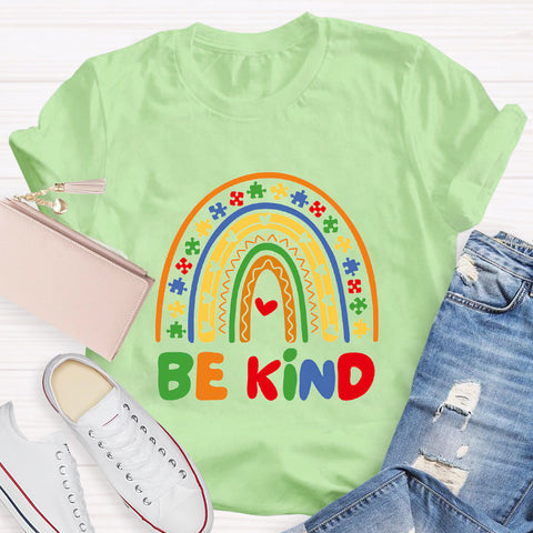 Be Kind Rainbow Autism Puzzle Pieces Teacher T-Shirt