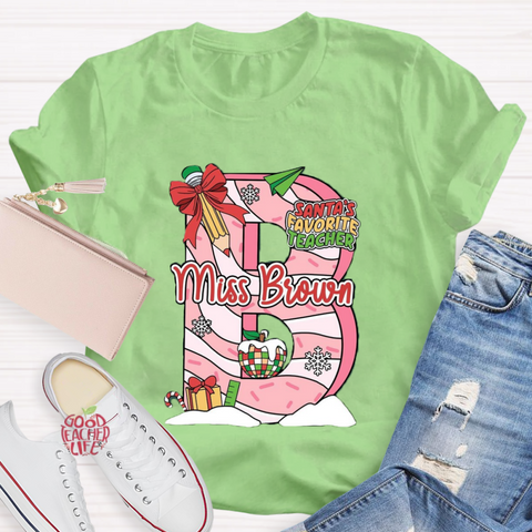 Personalized Name Santa's Favorite Teacher T-Shirt