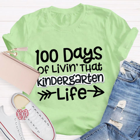 Personalized Grade 100 Days Of Livin' That Kindergarten Life T-Shirt