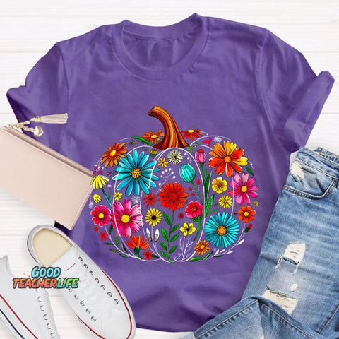 Maestra Pumpkin-Shaped Flowers Bilingual Teacher T-shirt