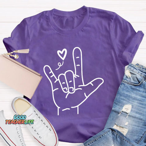 Sign Language Love Needs No Words Teacher T-Shirt