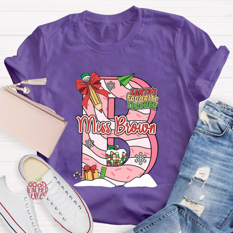 Personalized Name Santa's Favorite Teacher T-Shirt