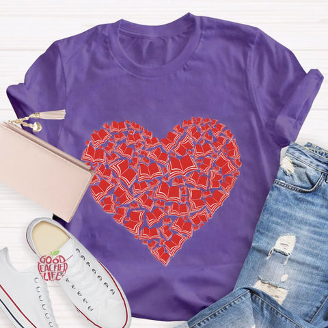 Love Books Valentine Heart Teacher T-Shirt