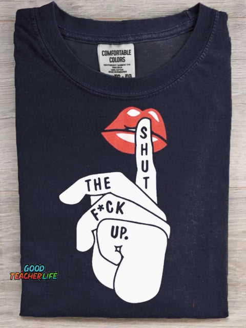 Fun Letter Gesture Print Casual Short Sleeve T-Shirt