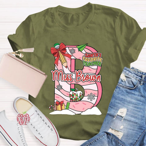 Personalized Name Santa's Favorite Teacher T-Shirt