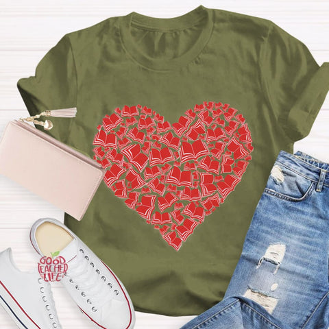 Love Books Valentine Heart Teacher T-Shirt