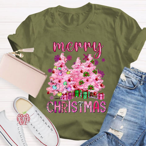 Pink Tree Christmas Teacher T-Shirt