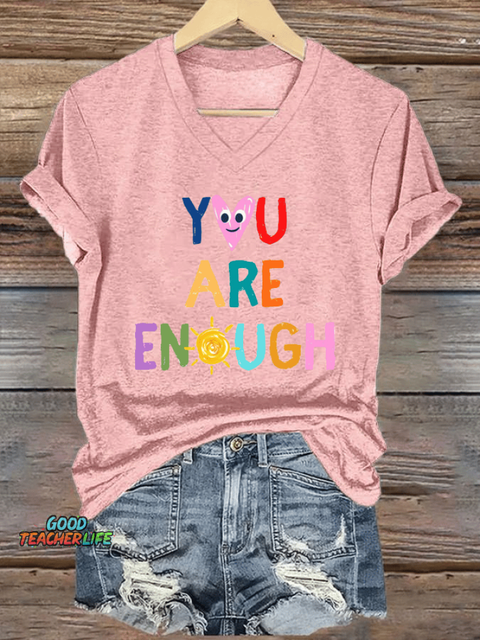Women's You Are Enough Print V-Neck T-Shirt