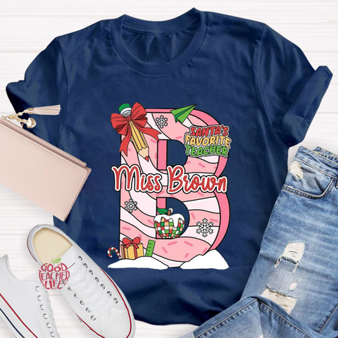 Personalized Name Santa's Favorite Teacher T-Shirt