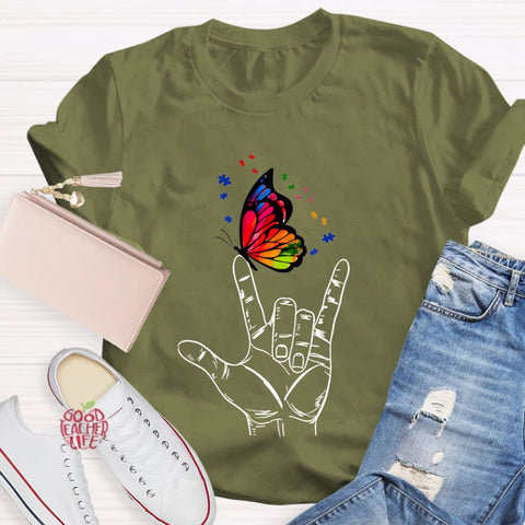 Love Sign Language Autism Butterfly T-Shirt