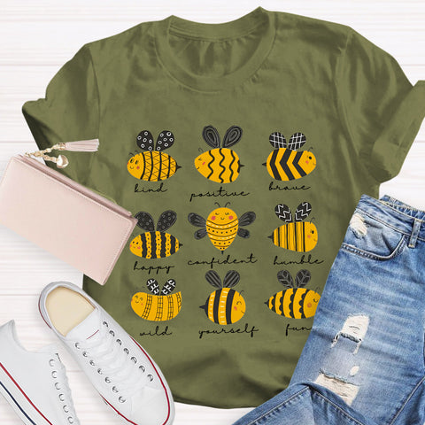 Bee Kind Positive Brave Happy Confident Humble Teacher T-Shirt