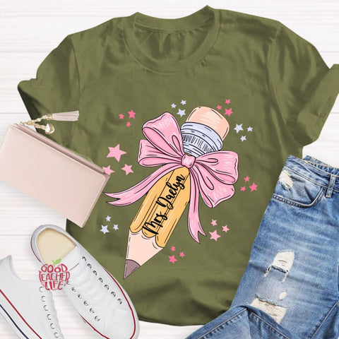 Personalized Name Pink Pencil Teacher T-Shirt