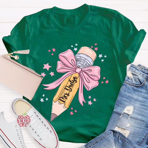 Personalized Name Pink Pencil Teacher T-Shirt