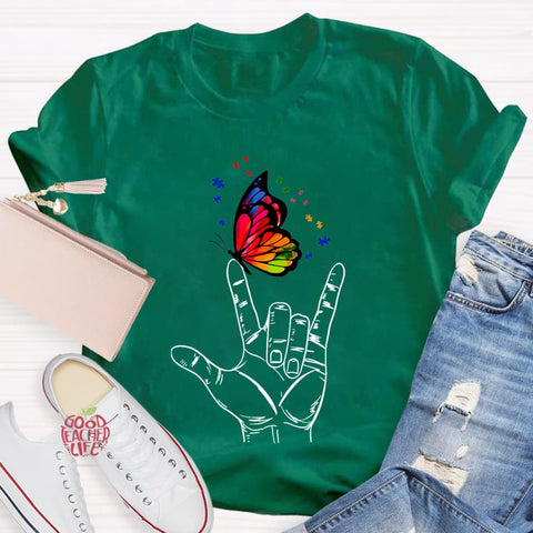 Love Sign Language Autism Butterfly T-Shirt