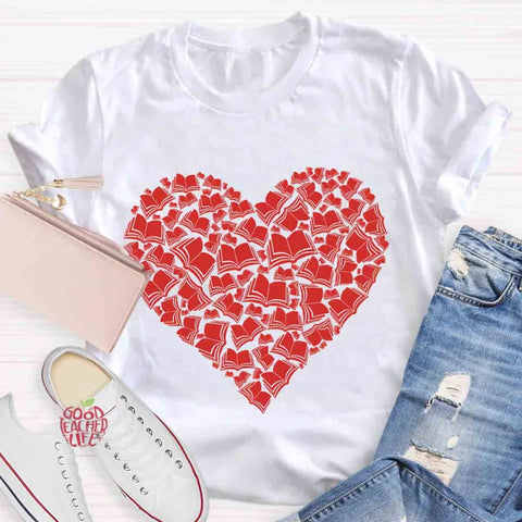 Love Books Valentine Heart Teacher T-Shirt