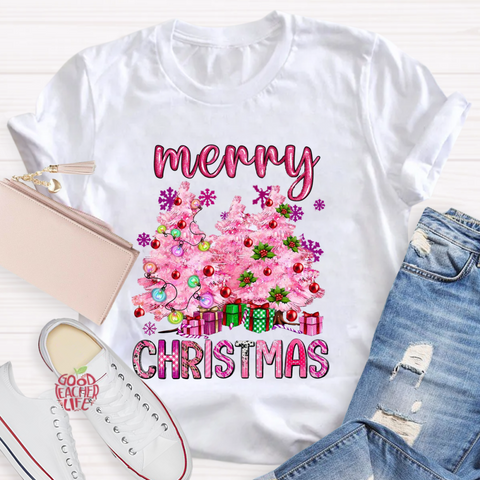 Pink Tree Christmas Teacher T-Shirt