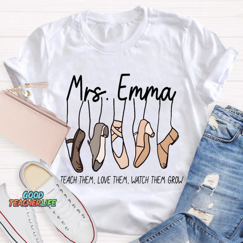 Personalized Name Watch Them Grow Teacher T-Shirt