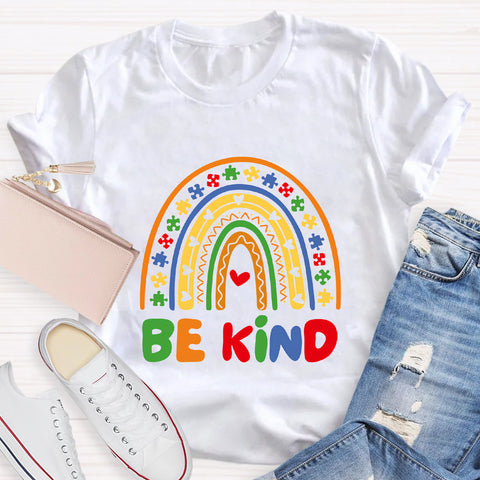 Be Kind Rainbow Autism Puzzle Pieces Teacher T-Shirt