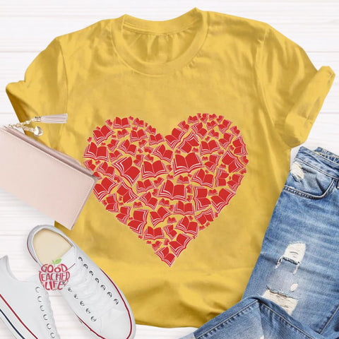 Love Books Valentine Heart Teacher T-Shirt