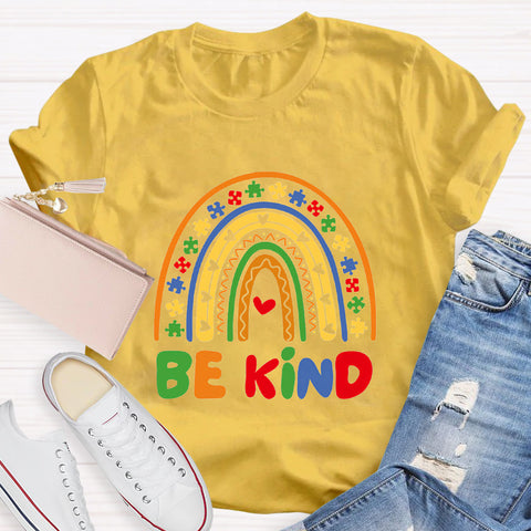 Be Kind Rainbow Autism Puzzle Pieces Teacher T-Shirt