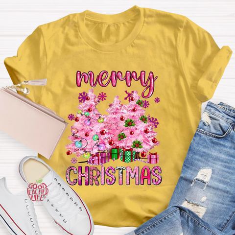 Pink Tree Christmas Teacher T-Shirt