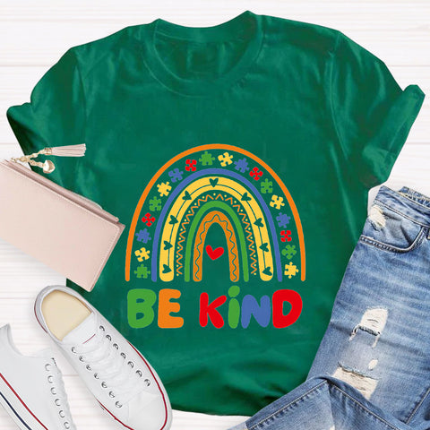 Be Kind Rainbow Autism Puzzle Pieces Teacher T-Shirt