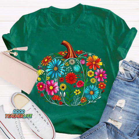 Maestra Pumpkin-Shaped Flowers Bilingual Teacher T-shirt