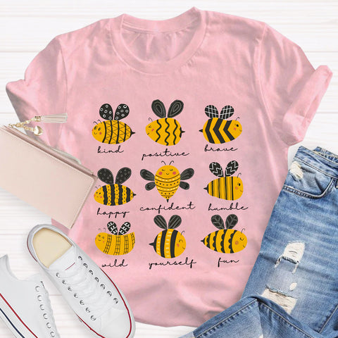 Bee Kind Positive Brave Happy Confident Humble Teacher T-Shirt