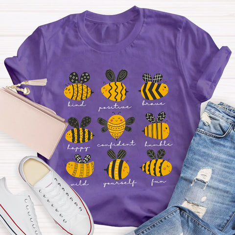 Bee Kind Positive Brave Happy Confident Humble Teacher T-Shirt