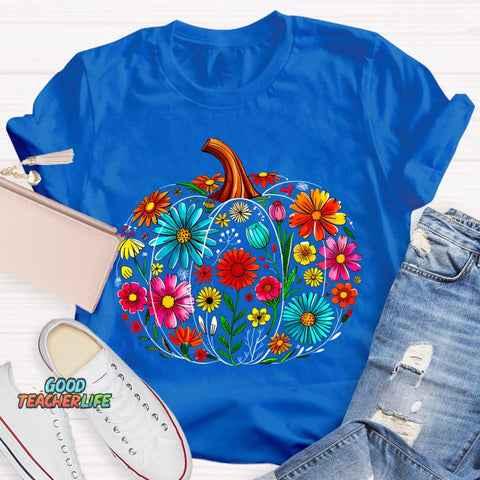 Maestra Pumpkin-Shaped Flowers Bilingual Teacher T-shirt