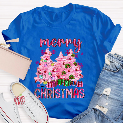 Pink Tree Christmas Teacher T-Shirt