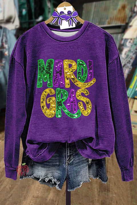 Colorful Sequin Mardi Gras Patch Sweatshirt