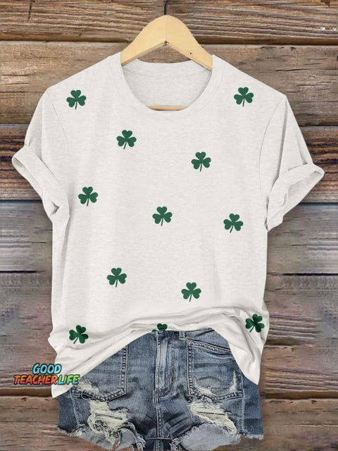 St. Patrick's Day Shamrock Print Crew Neck Short Sleeve T-Shir