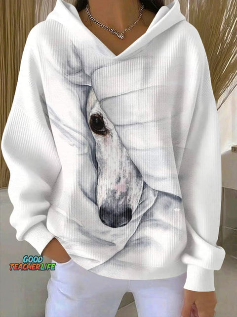 Women's Fun Dog Art Print Casual Hoodie
