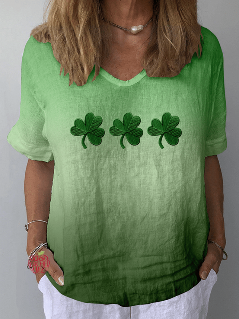 Women's St. Patrick's Day Casual V-Neck Cotton And Linen Top