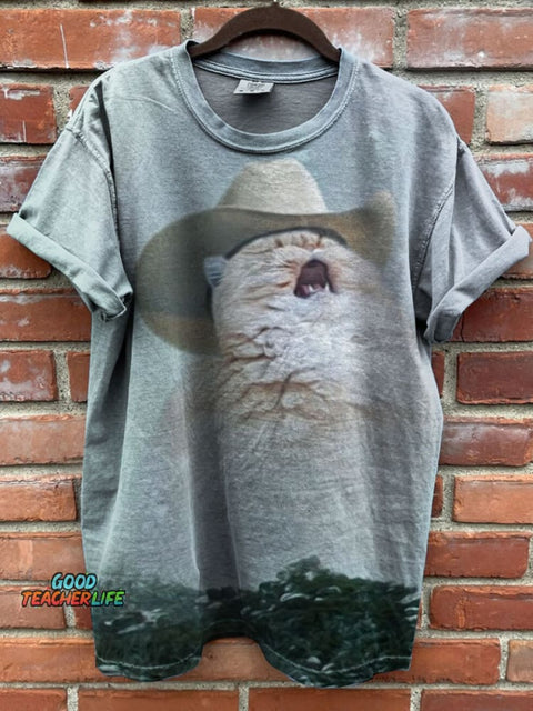 Cowboy Cat Print Casual Top