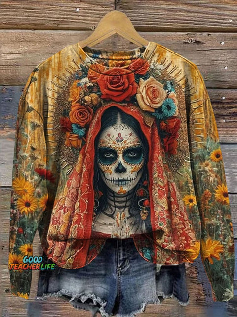 Skull Print Casual Sweatshirt