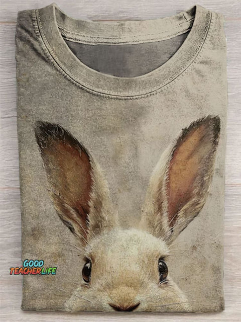 Easter Funny Bunny Print Casual Top