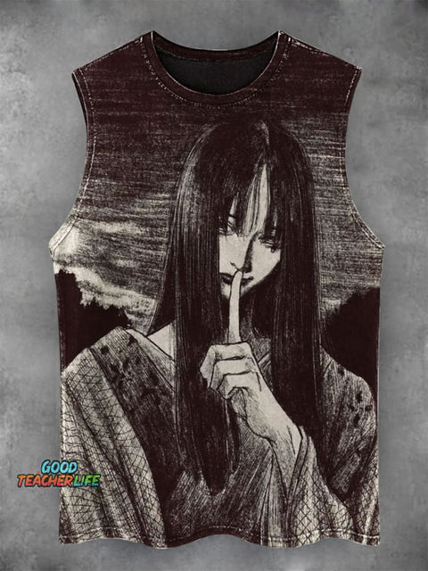 Japanese Horror Print Casual Tank Top