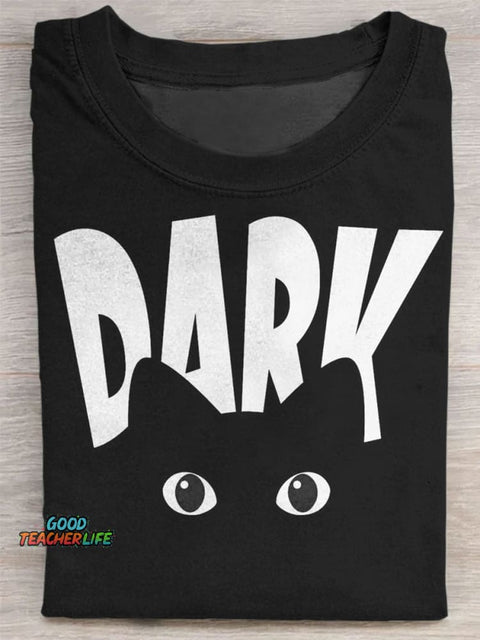 Black Cat Print Casual T-shirt
