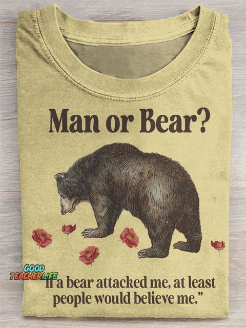 Man or Bear Print T-shirt